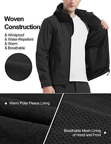 KUTOOK Chaqueta Cortavientos Hombre Chaqueta Softshell Invierno Impermeable con Capucha Extraíble para Trekking Senderismo Escalada Running Las Actividades Al Aire Libre y El Uso Cotidiano(S)