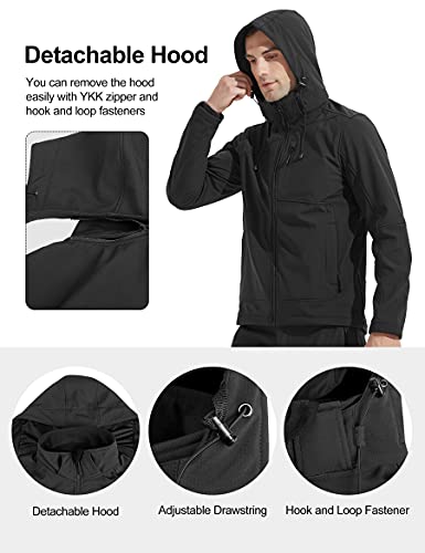 KUTOOK Chaqueta Cortavientos Hombre Chaqueta Softshell Invierno Impermeable con Capucha Extraíble para Trekking Senderismo Escalada Running Las Actividades Al Aire Libre y El Uso Cotidiano(S)