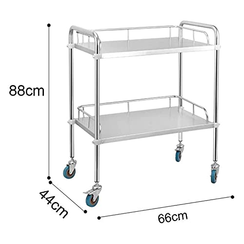 Kutra Carro Ruedas/Carro Comedor Carro Médico Diner Carro de Almacenamiento Quirúrgico/Carro de Instrumentos Mesa/Carro de Suministros Médicos de Acero Inoxidable de 2 Niveles/Rueda PE Servicio PE