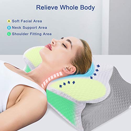 KUVOCA Almohada Cervical Viscoelastica Almohada Espuma de Memoria, Almohadas Ortopedica Diseño Ergonómico Reduce Dolores Cervicales para Aliviar de Dolor del Cuello y Hombro con Funda Lavable