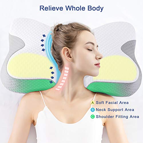 KUVOCA Almohada Viscoelastica Almohada Cervical con Memoria de Forma Almohadas Ortopedica Diseño Ergonómico para Dormir de Lado, Aliviar de Dolor del Cuello y Hombro, Almohada para Durmiente Lateral