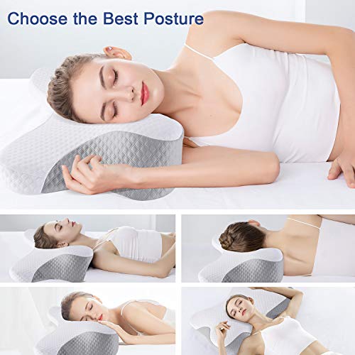 KUVOCA Almohada Viscoelastica Almohada Cervical con Memoria de Forma Almohadas Ortopedica Diseño Ergonómico para Dormir de Lado, Aliviar de Dolor del Cuello y Hombro, Almohada para Durmiente Lateral