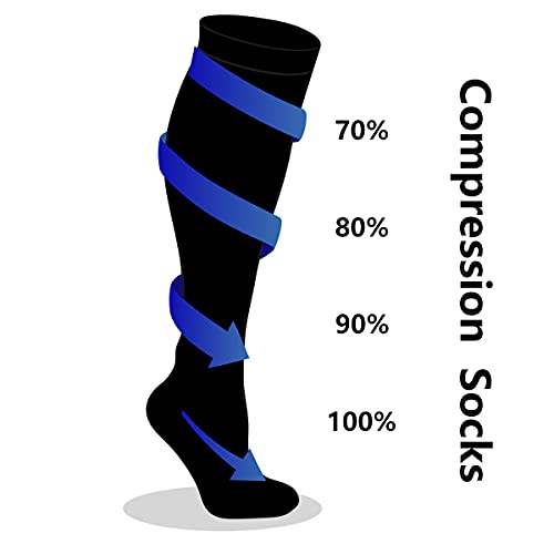 Kuzimua 6 Pares Calcetines/ Medias de Compresión para Hombres y Mujeres, Running, Deporte, Correr, Senderismo, Volar, Viajar, Varicosas, Embarazo y Médicos (3x Negro + 3x Blanco, m)