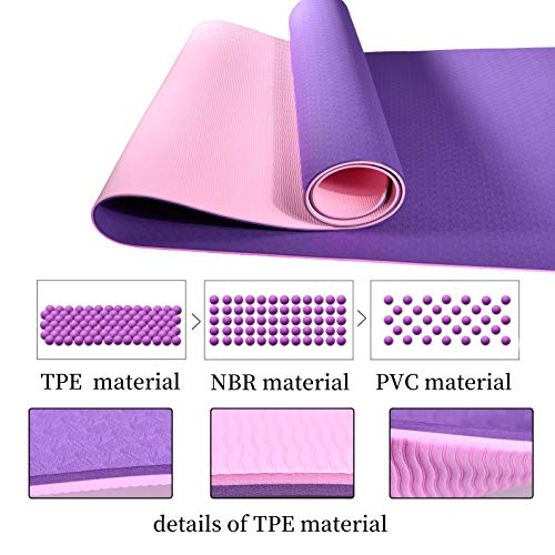 L LONGANCHANG Esterilla Yoga Deporte, Antideslizante TPE Ecológico Yoga Mat, Colchoneta Gimnasia Fitness Alfombrilla Gimnasio para Ejercicio en Casa, con Bolsa y Toalla, 183 x 61 x 0,6 CM, Violeta