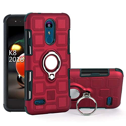 Labanema LG K8 2018 / K9 2018 Funda, 360 Rotating Ring Grip Stand Holder Capa TPU + PC Shockproof Anti-rasguños teléfono Caso protección Cáscara Cover para LG K8 2018 / K9 2018 - Rojo