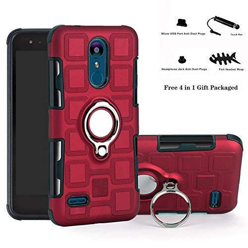 Labanema LG K8 2018 / K9 2018 Funda, 360 Rotating Ring Grip Stand Holder Capa TPU + PC Shockproof Anti-rasguños teléfono Caso protección Cáscara Cover para LG K8 2018 / K9 2018 - Rojo