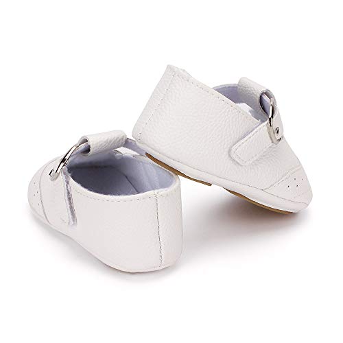 LACOFIA Zapatillas Antideslizantes para bebé niño Zapato Primeros Pasos de Cuero Suave de PU para bebé Blanco 6-12 Meses