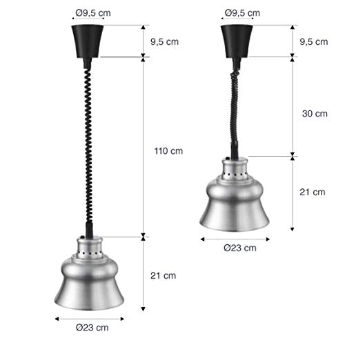 Lacor Lámpara Calentamiento Infrarojos, Mantiene Calientes los Platos, cubetas, con Cable espital Flexible de 30 a 110 cm, Incluye Bombilla, Cocina Profesional, 275W, Aluminio, Lijado, 23x23x35 cm