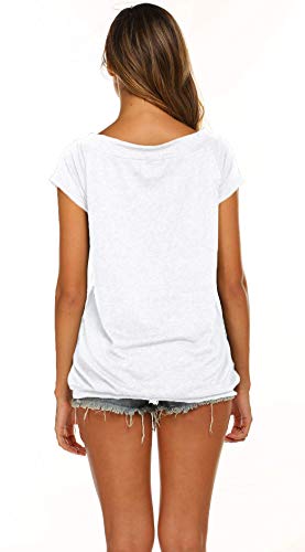 Lalala Camiseta larga para mujer, parte superior elegante, sin hombros, manga corta/manga larga, A-blanco., M