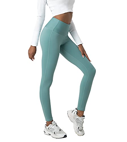 LAPASA Leggins Mujer Cintura Alta, Pantalón Deportivo Elástico, Mallas de Deporte Yoga, Leggings Largo Push Up L01A1 XS Verde