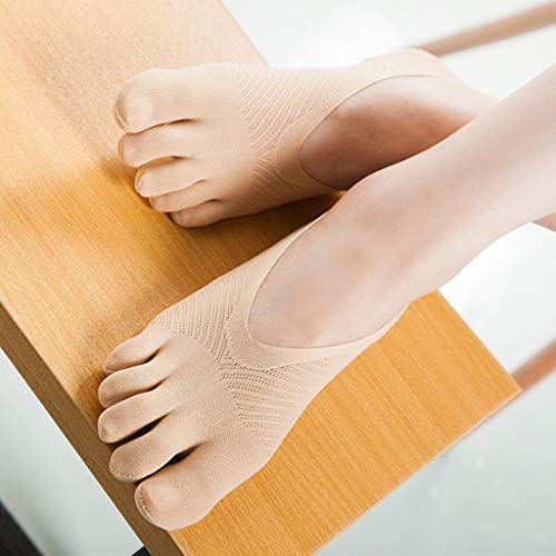 LauVery Calcetines ortopédicos de compresión para mujer, forro de corte ultra bajo con pestaña de gel transpirable (Beige)