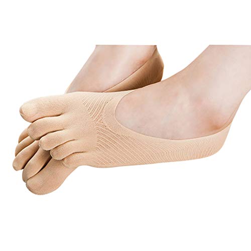 LauVery Calcetines ortopédicos de compresión para mujer, forro de corte ultra bajo con pestaña de gel transpirable (Beige)