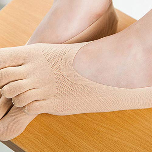 LauVery Calcetines ortopédicos de compresión para mujer, forro de corte ultra bajo con pestaña de gel transpirable (Beige)