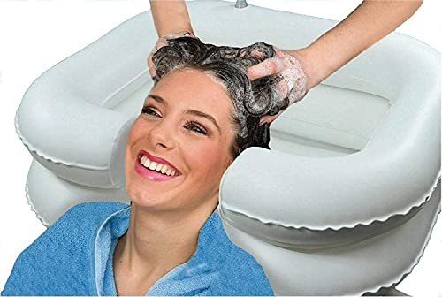 Lavabo inflable portátil para lavar el cabello, lavadero inflable, lavar el cabello en la cama para personas postradas en cama, discapacitados, ancianos, embarazadas, discapacitados