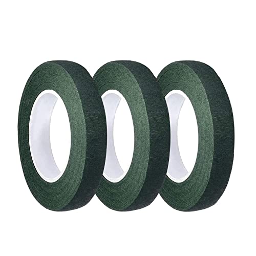 LEBQ Pack de 3 Cinta Floral Verde Cinta de Tallo Stem Tape,1/2 Pulgadas x 90 Pies, Verde Oscuro