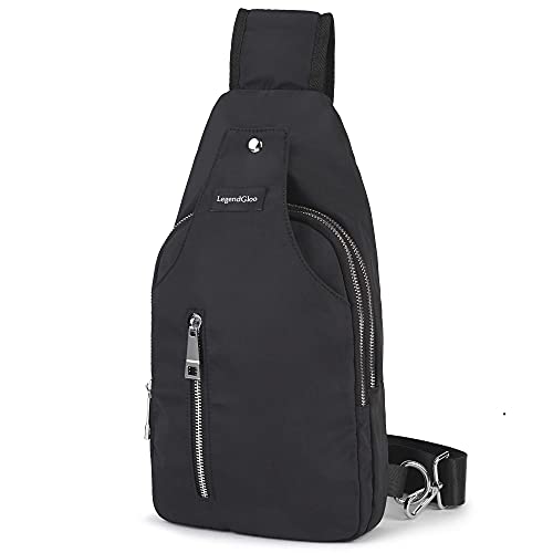 LEGENDGLOO SL Bolso hombre pecho mochila negra cruzada bolsa bandolera pequeña espaciosa senderismo ciclismo impermeable resistente 100% Nylon