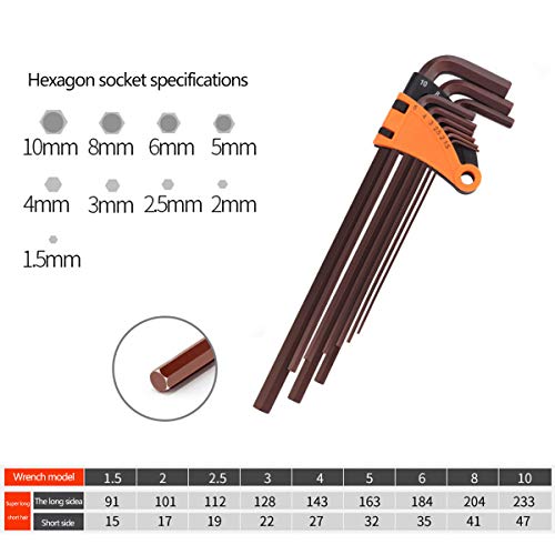 LEISHENT Llaves Allen Mango En T De Ayuda De Resistencia De Grado Industrial Llave Métrica De Acero S2 Modelo 1,5 mm - 10 mm, Juego De 9 Piezas,Style 1