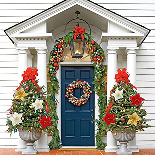 LEMCC 20 flores de Navidad con purpurina dorada de 9 cm de Poinsettia artificiales con clips, adornos de árbol de Navidad, flores de Navidad para árbol de Navidad, decoración de bodas, festivales