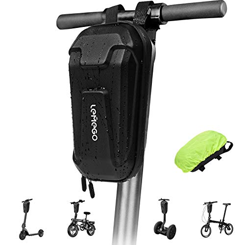 LEMEGO Bolsa de Scooter Eléctrico, Soporte Impermeable EVA Concha Manillar Scooter Eléctrico de Gran Capacidad 2.2L Bolsa de Tubo Frontal y Cubierta de Lluvia para Xiaomi M365 Segway Ninebot ES1/2/3/4