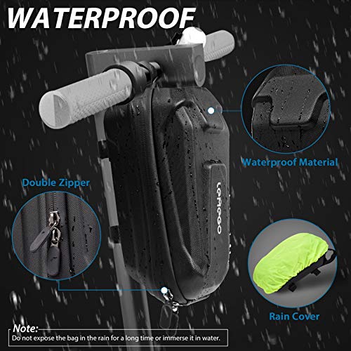 LEMEGO Bolsa de Scooter Eléctrico, Soporte Impermeable EVA Concha Manillar Scooter Eléctrico de Gran Capacidad 2.2L Bolsa de Tubo Frontal y Cubierta de Lluvia para Xiaomi M365 Segway Ninebot ES1/2/3/4