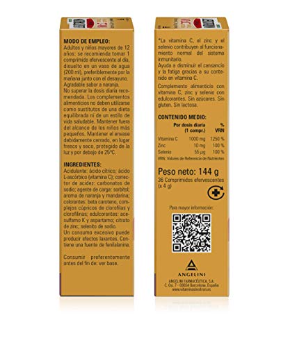 LEOTRON Vitamina C 36+18 comprimidos efervescentes - Complemento alimenticio con vitamina C, zinc y selenio con edulcorantes