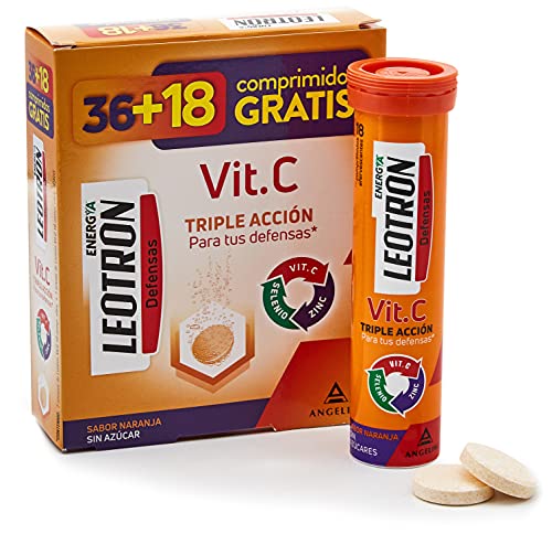 LEOTRON Vitamina C 36+18 comprimidos efervescentes - Complemento alimenticio con vitamina C, zinc y selenio con edulcorantes