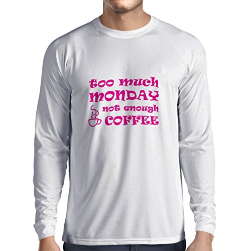 lepni.me Camiseta de Manga Larga para Hombre Too Much Monday I Hate Mondays (XS Blanco Magenta)