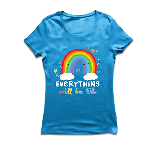 lepni.me Camiseta Mujer Todo Estará Bien Andrà Tutto Bene Arcoiris de la Esperanza (Medium Azul Multicolor)