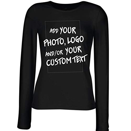 lepni.me Camisetas de Manga Larga para Mujer Regalo Personalizado, Agregar Logotipo de la Compañía, Diseño Propio o Foto (Medium Negro Multicolor)