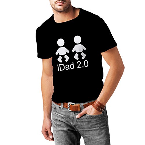 lepni.me Camisetas Hombre iDad 2 ¡El Mejor papá de Todos! Padre de Gemelos, Ideas de Regalos para Hombres (Medium Negro Fluorescente)