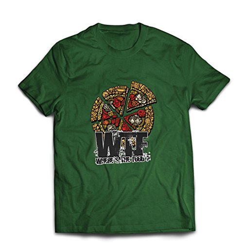 lepni.me Camisetas Hombre WTF - ¿Dónde está la Comida?, Las Ideas Lindas del Regalo del Amante de la Pizza (Medium Verde Oscuro Multicolor)