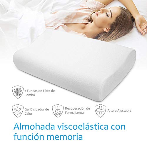 Levesolls Almohada Viscoelastica Almohada Espuma de Memoria con Altura Ajustable Almohada Cervicales con 2 Fundas