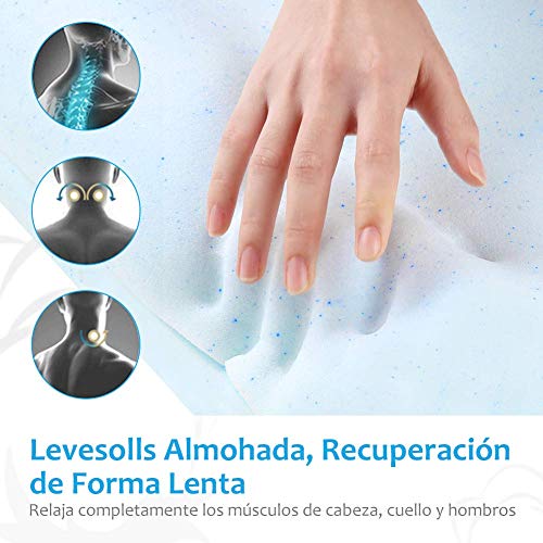 Levesolls Almohada Viscoelastica Almohada Espuma de Memoria con Altura Ajustable Almohada Cervicales con 2 Fundas