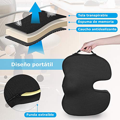 Levesolls Cojín Coxis de Espuma Memoria Cojin Silla Oficina Cojín de Asiento para Coche, Sillas Gaming, Rueda, Funda Lavable