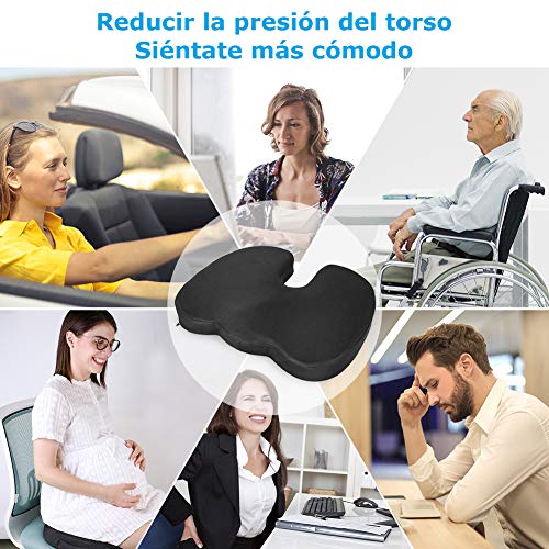 Levesolls Cojín Coxis de Espuma Memoria Cojin Silla Oficina Cojín de Asiento para Coche, Sillas Gaming, Rueda, Funda Lavable