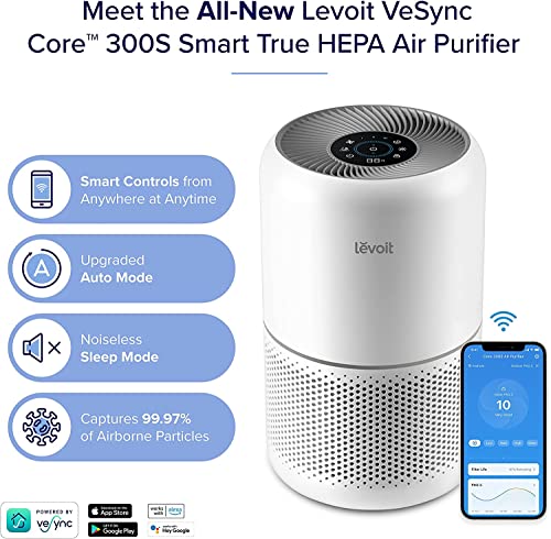 LEVOIT Purificador de Aire con Filtro HEPA H13, CADR 195m³/h a 41㎡, Compatible con Alexa y APP, Auto Modo Inteligente y 22dB Modo de Sueño, Elimina 99,97% de Alergia Polen Ácaros Humo Pelo de Mascota