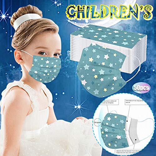 Liangyi 50 Unidades_mascarillas de Azules no Reutilizables para niños y Estudiantes (estrella-50PC)