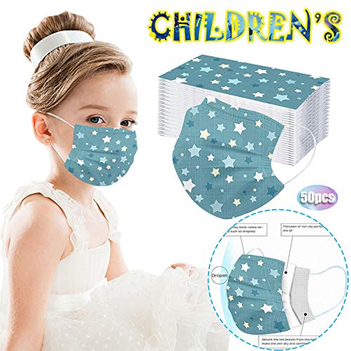 Liangyi 50 Unidades_mascarillas de Azules no Reutilizables para niños y Estudiantes (estrella-50PC)