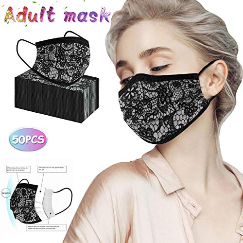 Liangyi 50pc_Mascarillas Adultos_Desechables,Negra_MáScara De Mujer Decorativa De Malla De Encaje Personalizada