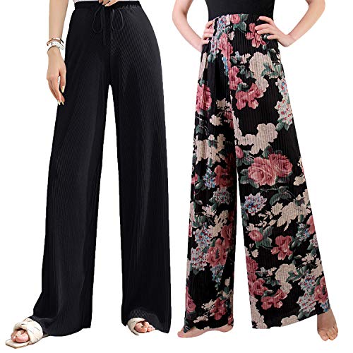 Libella Mujeres Tallas Grandes Llanura Abocinado Palazzo Anchos Pierna Pantalones Pantalones Holgados para Mujer Negro Modelo B