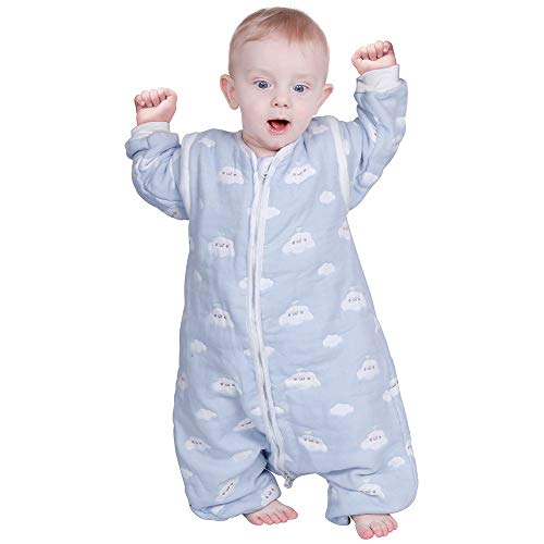 Lictin Saco de Dormir para Bebés-Saco de Dormir para Bebés con Mangas Extraíbles para Bebés Niños de 1-3 años de 75 a 95 cm 2.0 TOG Motivo de Cielo Azul y Nubes Blancas