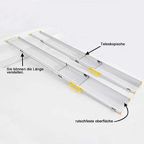 LIEKUMM 2 rampas de aluminio para silla de ruedas, rampas telescópicas ajustables de tres secciones para el hogar, rampa de carga portátil ligera para sillas de ruedas (MR107T-10) 300 x 22,6 cm