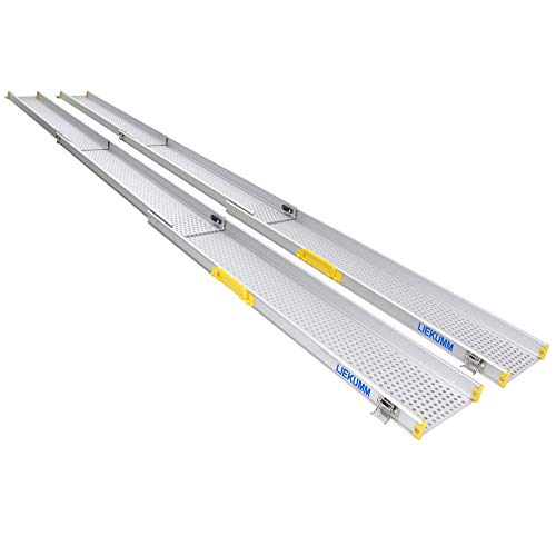 LIEKUMM 2 rampas de aluminio para silla de ruedas, rampas telescópicas ajustables de tres secciones para el hogar, rampa de carga portátil ligera para sillas de ruedas (MR107T-10) 300 x 22,6 cm