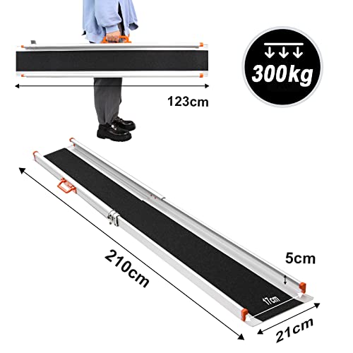 LIEKUMM 2 x Rampa telescópica ajustable y antideslizante de aluminio portátil para escaleras y obstáculos (MR207N-7) (210 x 21 x 5 c