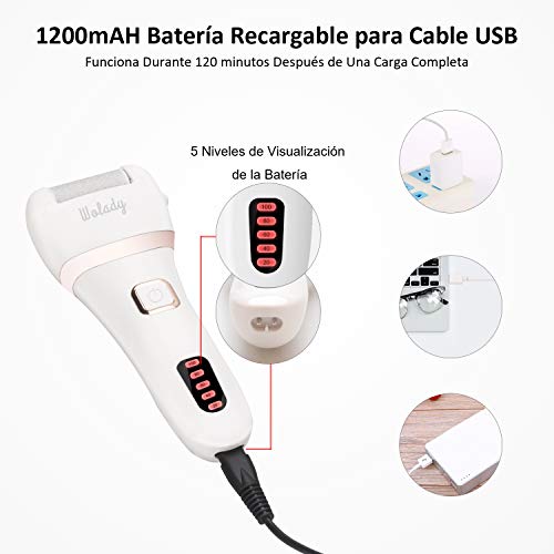 Lima Eléctrica Pedicura Eléctrico Lima Pies Profesional Recargable Wolady IPX7 Impermeable Eliminar Callos Pies Durezas Pedicura Pies Cuidado Lima 3 Recambios 5 Niveles Batería 1200MAH 2 Velocidades