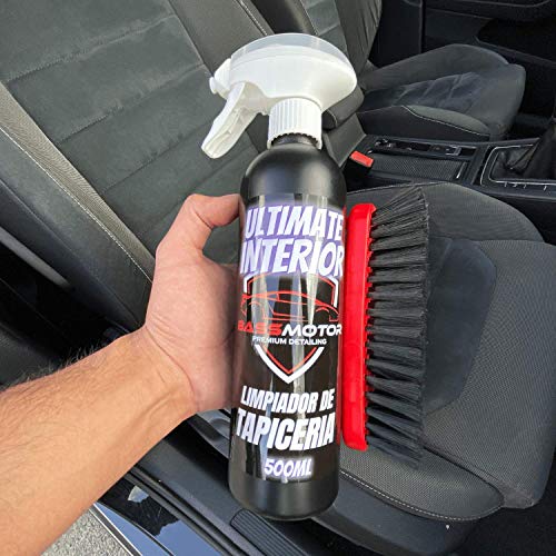 Limpia Tapicería Textil y Alcántara para Asientos Alfombrillas Coche con Manchas Limpiador Interior de Coches Espuma con Cepillo Incluido Uso Fácil Aroma a Nuevo BassMotor - Ultimate Interior 500ml