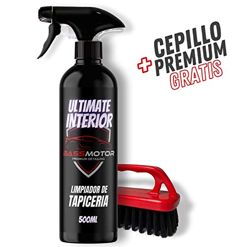 Limpia Tapicería Textil y Alcántara para Asientos Alfombrillas Coche con Manchas Limpiador Interior de Coches Espuma con Cepillo Incluido Uso Fácil Aroma a Nuevo BassMotor - Ultimate Interior 500ml