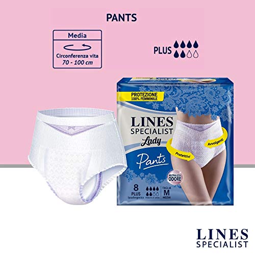 Lines Specialist Pants Plus - Braguitas absorbentes para incontinencia, 2 Paquetes de 8 Unidades.