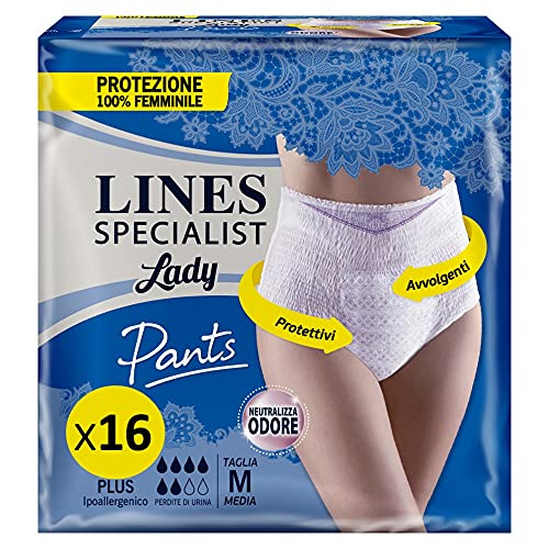 Lines Specialist Pants Plus - Braguitas absorbentes para incontinencia, 2 Paquetes de 8 Unidades.