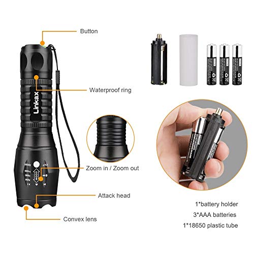 Linkax Linterna LED Alta Potencia Linternas Antorcha Linterna de Mano 800 LM Flashlight LED de 5 Modos para Ciclismo Camping Montañismo (1)